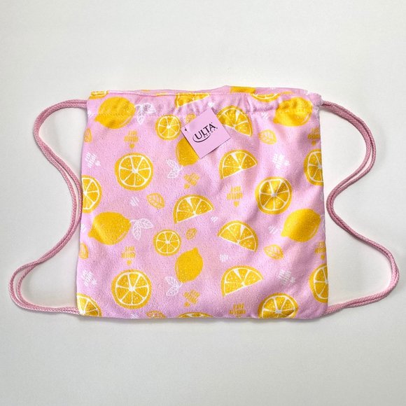 Ulta Pink Lemon Beach Towel Drawstring Bag Travel - Picture 1 of 6
